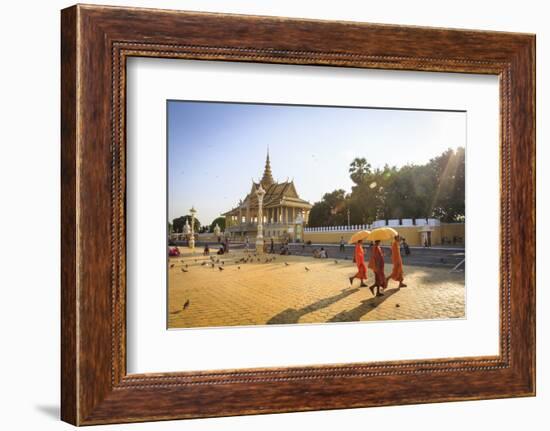 Buddhist Monks at a Square in Front of the Royal Palace, Phnom Penh, Cambodia, Indochina-Yadid Levy-Framed Photographic Print