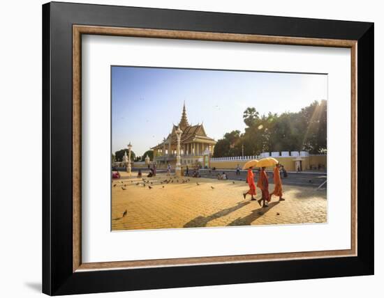 Buddhist Monks at a Square in Front of the Royal Palace, Phnom Penh, Cambodia, Indochina-Yadid Levy-Framed Photographic Print