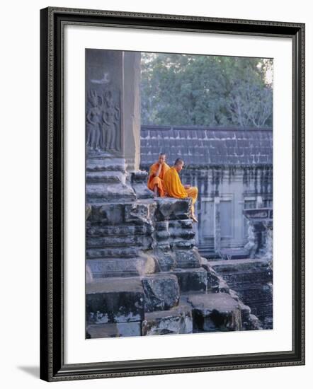 Buddhist Monks at the Temple Complex of Angkor Wat, Angkor, Siem Reap, Cambodia, Indochina, Asia-Bruno Morandi-Framed Photographic Print