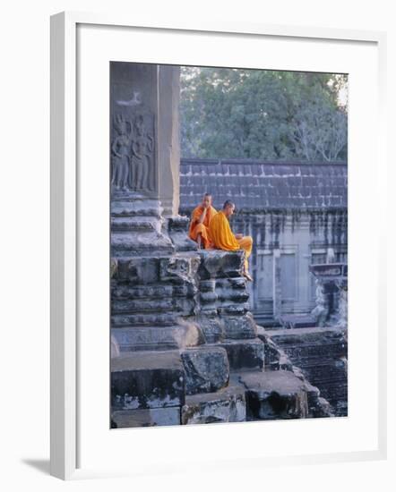 Buddhist Monks at the Temple Complex of Angkor Wat, Angkor, Siem Reap, Cambodia, Indochina, Asia-Bruno Morandi-Framed Photographic Print