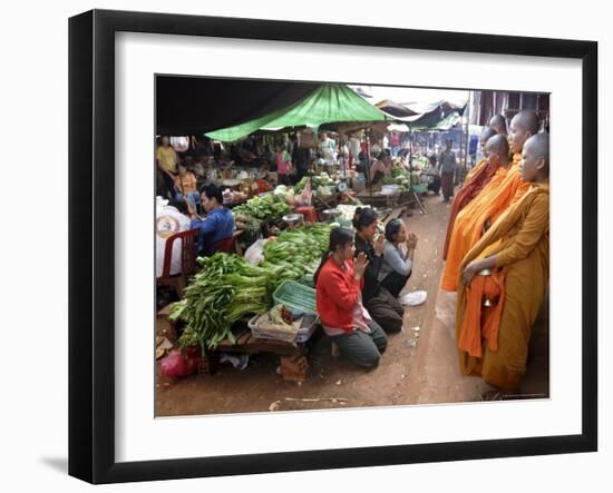 Buddhist Monks Collecting Alms in the Market Town of Phum Swai Chreas, Eastern Cambodia, Indochina-Andrew Mcconnell-Framed Photographic Print