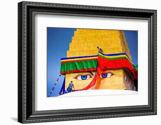 Buddhist Monks decorating the temple at Bouddha (Boudhanath), UNESCO World Heritage Site, Kathmandu-Laura Grier-Framed Photographic Print