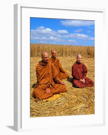 Buddhist Monks Meditating In a Crop Circle-David Parker-Framed Photographic Print