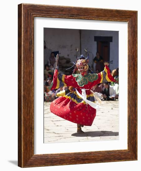 Buddhist Monks Performing Masked Dance During the Gangtey Tsechu at Gangte Goemba, Gangte, Phobjikh-Lee Frost-Framed Photographic Print