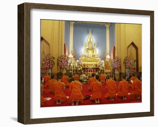Buddhist Monks Praying, Wat Benchamabophit (Marble Temple), Bangkok, Thailand, Southeast Asia, Asia-Angelo Cavalli-Framed Photographic Print
