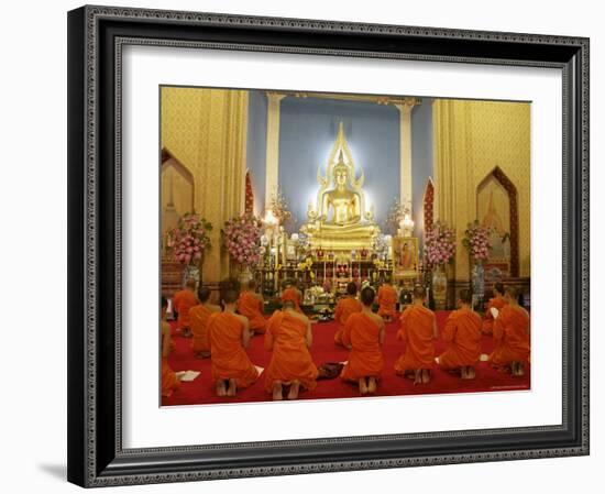 Buddhist Monks Praying, Wat Benchamabophit (Marble Temple), Bangkok, Thailand, Southeast Asia, Asia-Angelo Cavalli-Framed Photographic Print