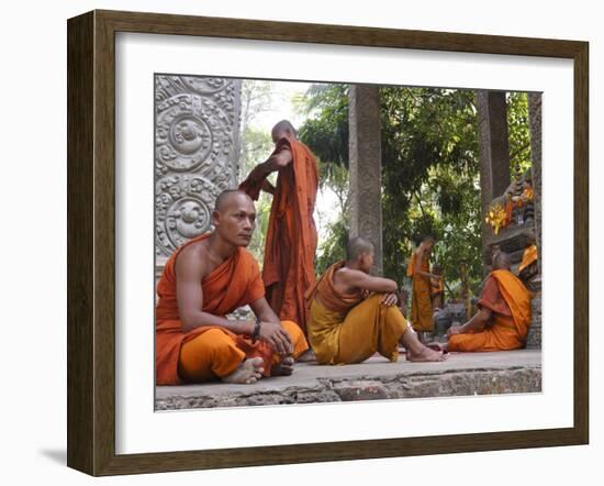 Buddhist Monks Relaxing Amongst the Temples of Angkor, Cambodia, Indochina, Southeast Asia-Andrew Mcconnell-Framed Photographic Print