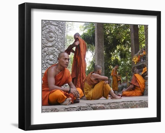 Buddhist Monks Relaxing Amongst the Temples of Angkor, Cambodia, Indochina, Southeast Asia-Andrew Mcconnell-Framed Photographic Print