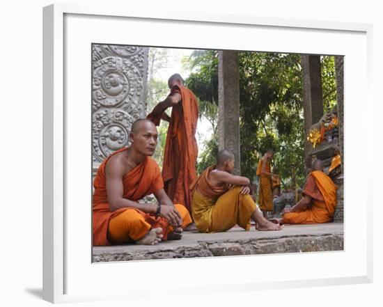 Buddhist Monks Relaxing Amongst the Temples of Angkor, Cambodia, Indochina, Southeast Asia-Andrew Mcconnell-Framed Photographic Print