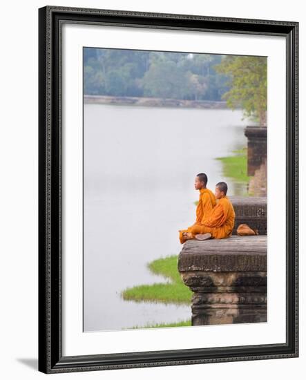 Buddhist Monks Sitting at Angkor Wat Temple, Angkor, UNESCO World Heritage Site, Cambodia-Matthew Williams-Ellis-Framed Photographic Print