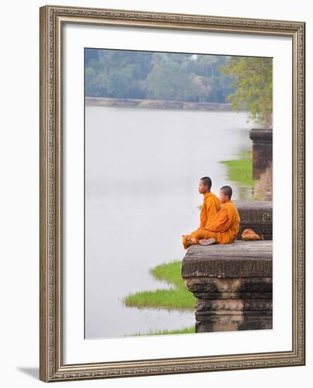 Buddhist Monks Sitting at Angkor Wat Temple, Angkor, UNESCO World Heritage Site, Cambodia-Matthew Williams-Ellis-Framed Photographic Print