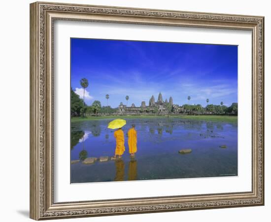 Buddhist Monks Standing in Front of Angkor Wat, Siem Reap, Cambodia-Gavin Hellier-Framed Photographic Print