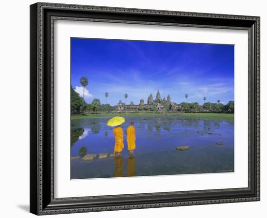 Buddhist Monks Standing in Front of Angkor Wat, Siem Reap, Cambodia-Gavin Hellier-Framed Photographic Print