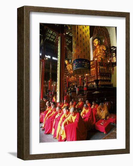 Buddhist Monks Worshipping in the Grand Hall, Jade Buddha Temple (Yufo Si), Shanghai, China-Gavin Hellier-Framed Photographic Print