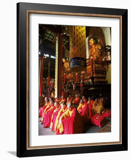 Buddhist Monks Worshipping in the Grand Hall, Jade Buddha Temple (Yufo Si), Shanghai, China-Gavin Hellier-Framed Photographic Print