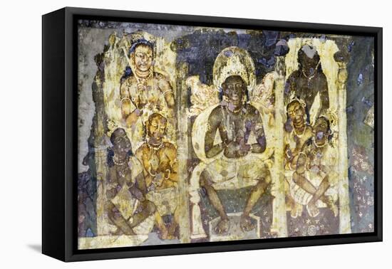 Buddhist painting in the Ajanta Caves, UNESCO World Heritage Site, Maharashtra, India, Asia-Alex Robinson-Framed Premier Image Canvas