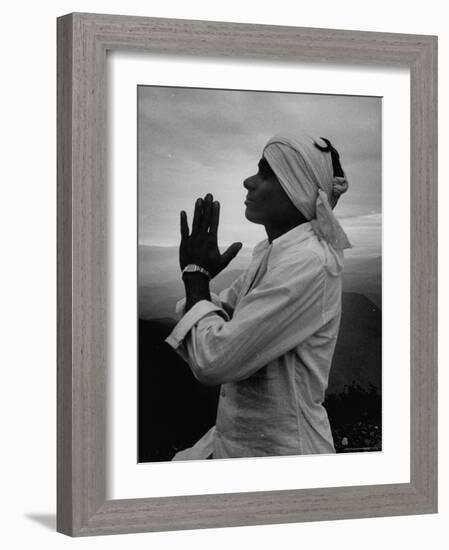 Buddhist Pilgrim Praying on Top of Sacred Mountain of Sri Pada in Ceylon-Howard Sochurek-Framed Photographic Print