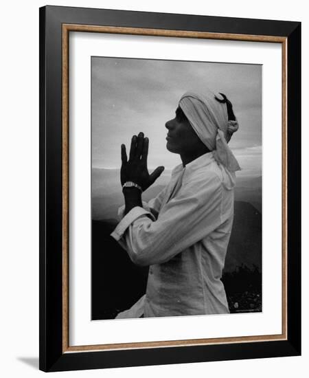 Buddhist Pilgrim Praying on Top of Sacred Mountain of Sri Pada in Ceylon-Howard Sochurek-Framed Photographic Print