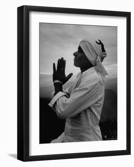 Buddhist Pilgrim Praying on Top of Sacred Mountain of Sri Pada in Ceylon-Howard Sochurek-Framed Photographic Print