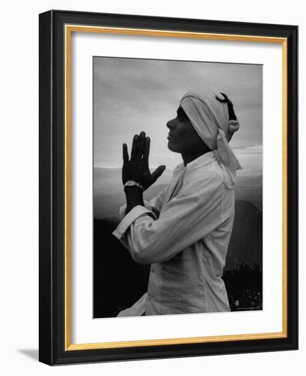 Buddhist Pilgrim Praying on Top of Sacred Mountain of Sri Pada in Ceylon-Howard Sochurek-Framed Photographic Print