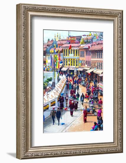 Buddhist pilgrims making the kora, Boudhanath Stupa, largest Asian Stupa, UNESCO World Heritage Sit-G&M Therin-Weise-Framed Photographic Print