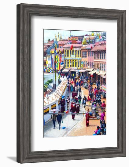 Buddhist pilgrims making the kora, Boudhanath Stupa, largest Asian Stupa, UNESCO World Heritage Sit-G&M Therin-Weise-Framed Photographic Print