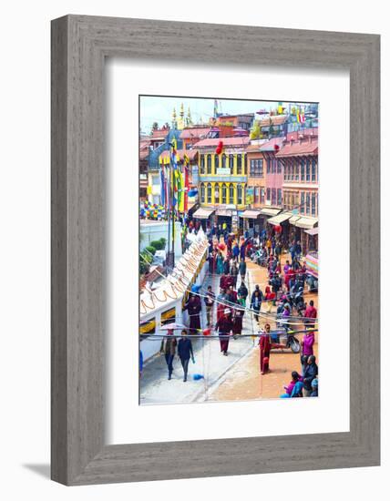 Buddhist pilgrims making the kora, Boudhanath Stupa, largest Asian Stupa, UNESCO World Heritage Sit-G&M Therin-Weise-Framed Photographic Print