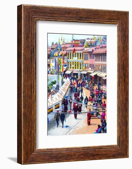 Buddhist pilgrims making the kora, Boudhanath Stupa, largest Asian Stupa, UNESCO World Heritage Sit-G&M Therin-Weise-Framed Photographic Print