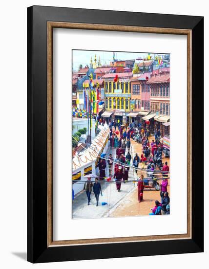 Buddhist pilgrims making the kora, Boudhanath Stupa, largest Asian Stupa, UNESCO World Heritage Sit-G&M Therin-Weise-Framed Photographic Print