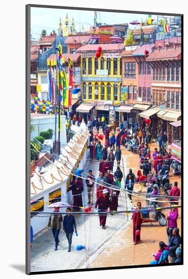 Buddhist pilgrims making the kora, Boudhanath Stupa, largest Asian Stupa, UNESCO World Heritage Sit-G&M Therin-Weise-Mounted Photographic Print