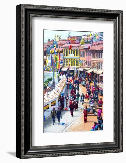 Buddhist pilgrims making the kora, Boudhanath Stupa, largest Asian Stupa, UNESCO World Heritage Sit-G&M Therin-Weise-Framed Photographic Print