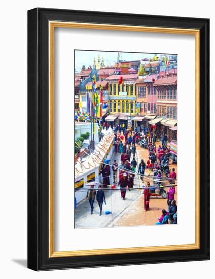 Buddhist pilgrims making the kora, Boudhanath Stupa, largest Asian Stupa, UNESCO World Heritage Sit-G&M Therin-Weise-Framed Photographic Print