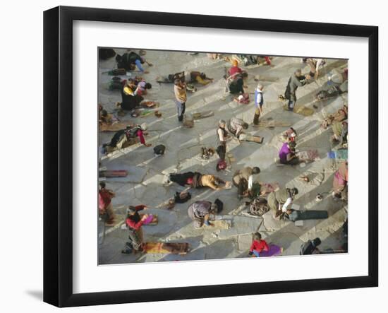 Buddhist Pilgrims Prostrating, Barkhor Jokhang Temple, Lhasa, Tibet, China-Gavin Hellier-Framed Photographic Print