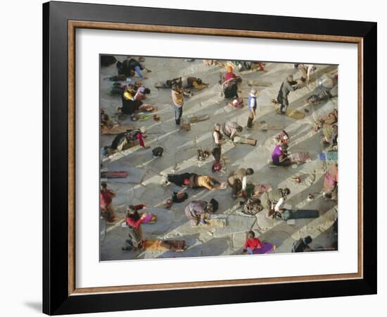 Buddhist Pilgrims Prostrating, Barkhor Jokhang Temple, Lhasa, Tibet, China-Gavin Hellier-Framed Photographic Print