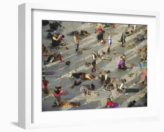 Buddhist Pilgrims Prostrating, Barkhor Jokhang Temple, Lhasa, Tibet, China-Gavin Hellier-Framed Photographic Print