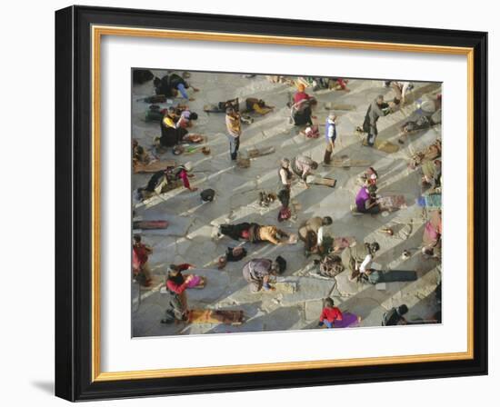 Buddhist Pilgrims Prostrating, Barkhor Jokhang Temple, Lhasa, Tibet, China-Gavin Hellier-Framed Photographic Print