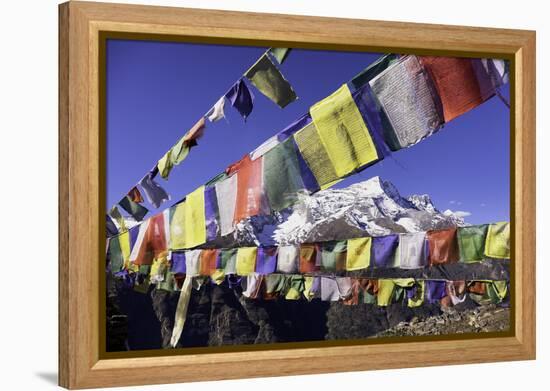 Buddhist Prayer Flags with Mount Kongde Ri Behind Taken Just Above the Town of Namche Bazaar-John Woodworth-Framed Premier Image Canvas