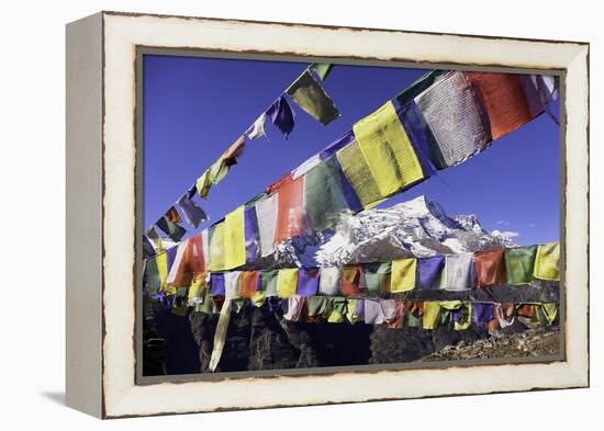 Buddhist Prayer Flags with Mount Kongde Ri Behind Taken Just Above the Town of Namche Bazaar-John Woodworth-Framed Premier Image Canvas