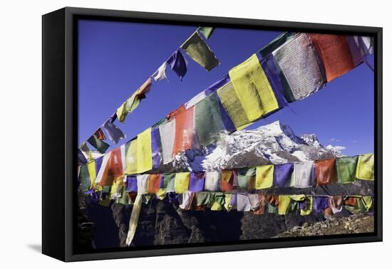 Buddhist Prayer Flags with Mount Kongde Ri Behind Taken Just Above the Town of Namche Bazaar-John Woodworth-Framed Premier Image Canvas