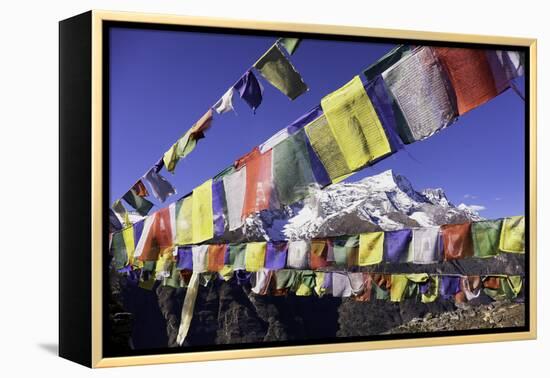 Buddhist Prayer Flags with Mount Kongde Ri Behind Taken Just Above the Town of Namche Bazaar-John Woodworth-Framed Premier Image Canvas