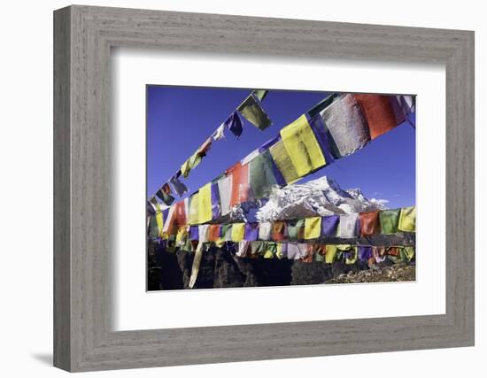 Buddhist Prayer Flags with Mount Kongde Ri Behind Taken Just Above the Town of Namche Bazaar-John Woodworth-Framed Photographic Print