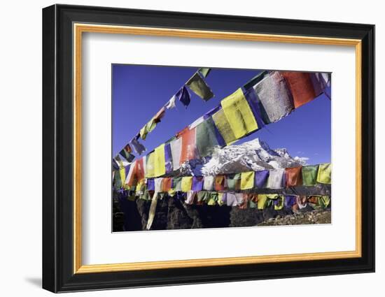 Buddhist Prayer Flags with Mount Kongde Ri Behind Taken Just Above the Town of Namche Bazaar-John Woodworth-Framed Photographic Print