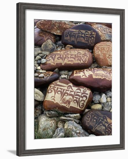 Buddhist Prayers on Carved Mani Stones in Tibet-Craig Lovell-Framed Photographic Print