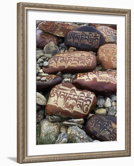 Buddhist Prayers on Carved Mani Stones in Tibet-Craig Lovell-Framed Photographic Print