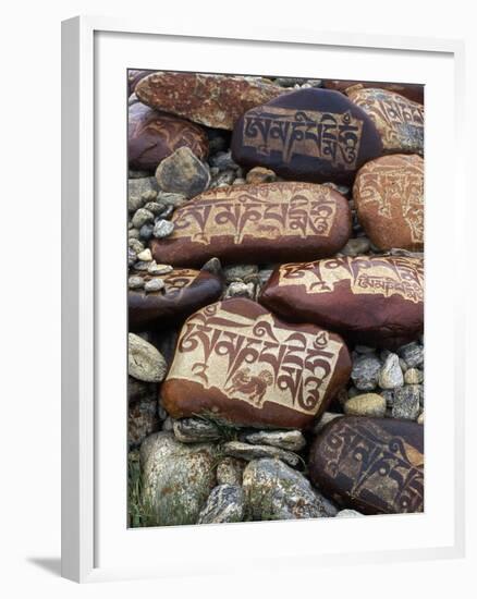 Buddhist Prayers on Carved Mani Stones in Tibet-Craig Lovell-Framed Photographic Print