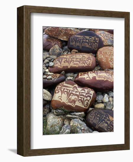 Buddhist Prayers on Carved Mani Stones in Tibet-Craig Lovell-Framed Photographic Print