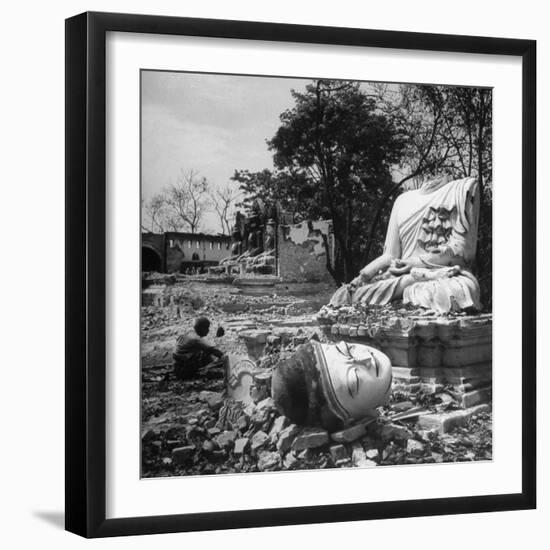 Buddhist Temple Destroyed During Karen Uprising, Buddha's Head Lying Where It Fell During Battle-Jack Birns-Framed Photographic Print