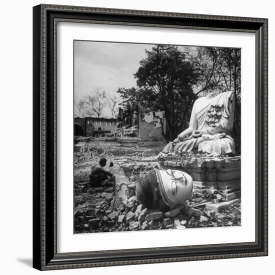 Buddhist Temple Destroyed During Karen Uprising, Buddha's Head Lying Where It Fell During Battle-Jack Birns-Framed Photographic Print