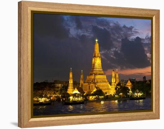Buddhist Temple Lit Up at Dawn, Wat Arun, Chao Phraya River, Bangkok, Thailand-null-Framed Premier Image Canvas