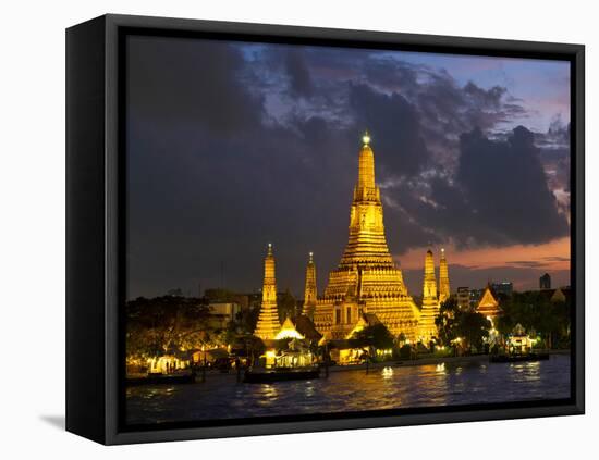 Buddhist Temple Lit Up at Dawn, Wat Arun, Chao Phraya River, Bangkok, Thailand-null-Framed Premier Image Canvas